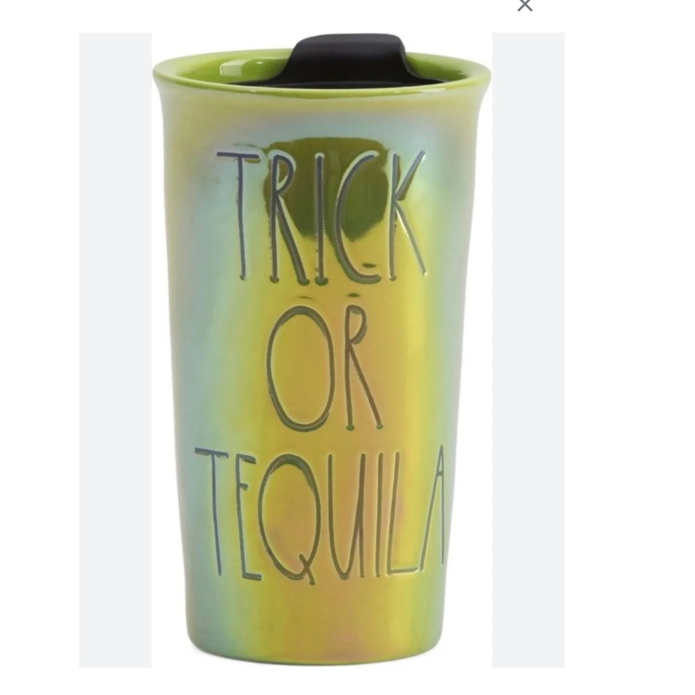 NEW Rae Dunn Mug Trick or Tequila Green Ceramic Travel Mug with Lid Halloween 💚